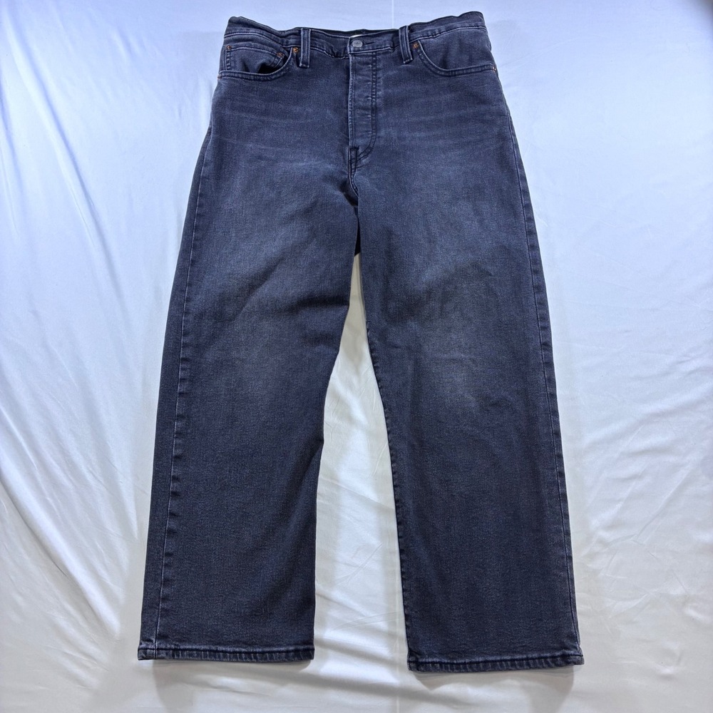 Levis Ribcage Straight Ankle Jeans Washed Black High Rise Button Fly 32x27
